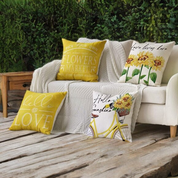 Sunflower Pillow Covers Decorative Throw Cases Farmhouse Accent Floral Decor 18" - Picture 6 of 6